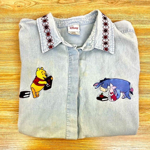 Disney Store Vintage Chambray Shirt Pooh Eeyore Size XXL - Picture 1 of 13